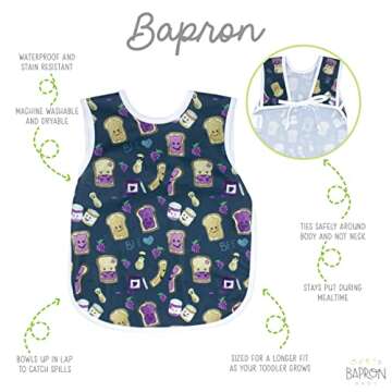 BapronBaby PBJ Pals Bapron - No Neck Tie Safer Bib for Baby & Toddler - Soft Waterproof Stain Resistant - Machine Washable - Sz Preschool 3-5yrs