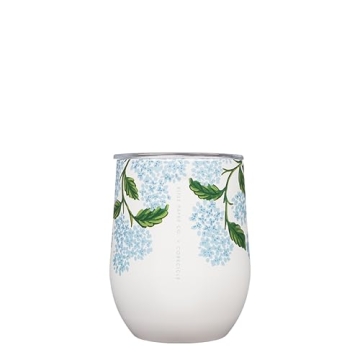 Corkcicle x Rifle Paper Co. Stemless Insulated Wine Glass Tumbler, Blue Hydrangea, 12 oz – Stainle...
