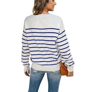 Womens Striped Henley Sweater Soft Lightweight Comfortable