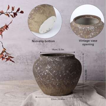Rustic Vase for Home Decor, Farmhouse Terracotta Vases, Stone Vases, Large Vases for Living Room Dec...