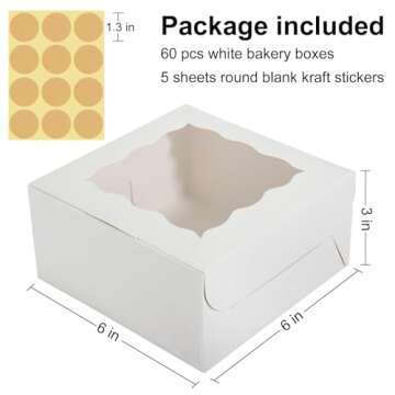 HawHawToys 60 Pcs Bakery Boxes with Window for Baked Goods 6 x 6 x 3 Inches