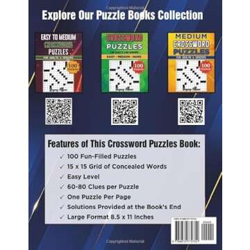 Easy Crossword Puzzle Book For Adults and Seniors - 100 Puzzles: Easy on the Eyes and Mind-Stimulati...