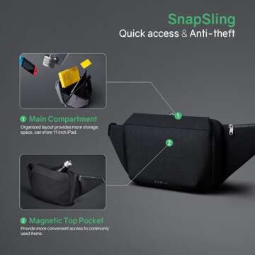 KORIN Anti-Cut Sling Bag for Men Women Waterproof Chest Bag Daypack Crossbody Backpack fit 9.7 Ipad ...