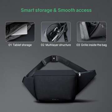 KORIN Anti-Cut Sling Bag for Men Women Waterproof Chest Bag Daypack Crossbody Backpack fit 9.7 Ipad for Travel Sport Hiking