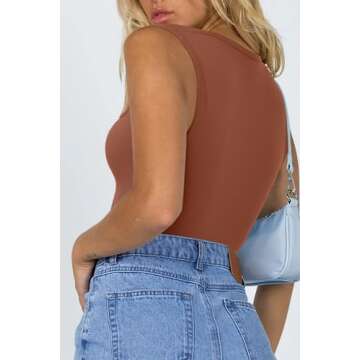 Meyeeka Bodysuit for Women Casual Womens Body Suits Tops Racerback Sleeveless Tank Tops Carob Brown M