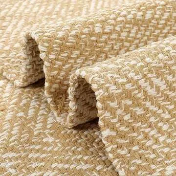 LEEVAN Washable Area Rug 4x6, Hand-Woven Cotton Living Room Rug, Tan/Cream Braided Bedroom Rug, Farmhouse Indoor/Outdoor Floor Carpet for Patio, Nursery, Office, Playroom, Dining Room