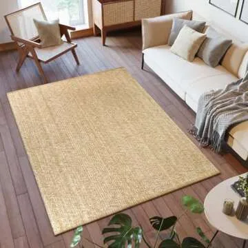 LEEVAN Washable Area Rug 4x6, Hand-Woven Cotton Living Room Rug, Tan/Cream Braided Bedroom Rug, Farmhouse Indoor/Outdoor Floor Carpet for Patio, Nursery, Office, Playroom, Dining Room