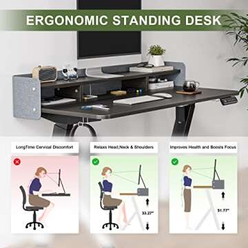 SOMEET Electric Height Adjustable Standing Desk, 48''x24'' Stand Up Desk with Double Drawers, R Shape Sit Stand Rising Desk with Monitor Stand, Home Office Ergonomic Computer Workstation, Black Walnut
