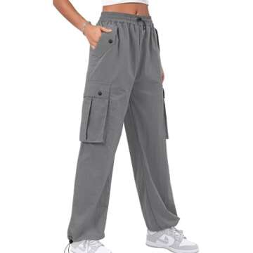 JZC Parachute Pants for Women Cargo Pants Womens Baggy Low Waist Y2K Pants with Pockets Relaxed Jogger Grey XL