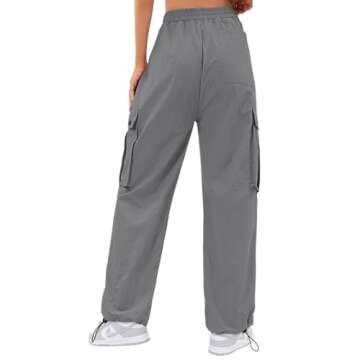 JZC Parachute Pants for Women Cargo Pants Womens Baggy Low Waist Y2K Pants with Pockets Relaxed Jogger Grey XL