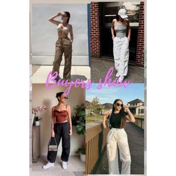 JZC Parachute Pants for Women Cargo Pants Womens Baggy Low Waist Y2K Pants with Pockets Relaxed Jogger Grey XL