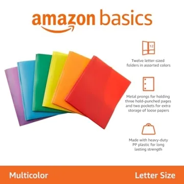 Durable Amazon Basics Heavy Duty Plastic Folders - Pack of 12