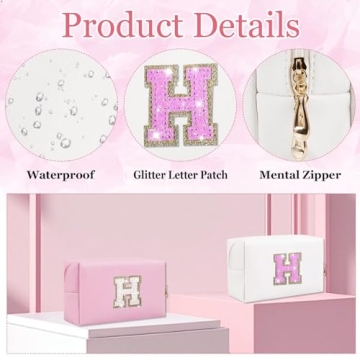 Glitter Initial Letter Makeup Bag for Women & Girls