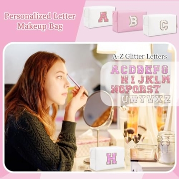Glitter Initial Letter Makeup Bag for Women & Girls