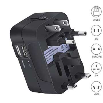Bluegogo Travel Adapter,Universal All in One Worldwide Travel Adapter Wall Charger AC Power Plug Adapter Power Plug Wall Charger with Dual USB Charging Ports for Graduation Trip USA EU UK AU-USB Cable