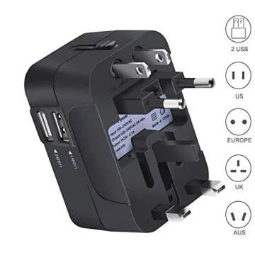 Bluegogo Travel Adapter,Universal All in One Worldwide Travel Adapter Wall Charger AC Power Plug Adapter Power Plug Wall Charger with Dual USB Charging Ports for Graduation Trip USA EU UK AU-USB Cable
