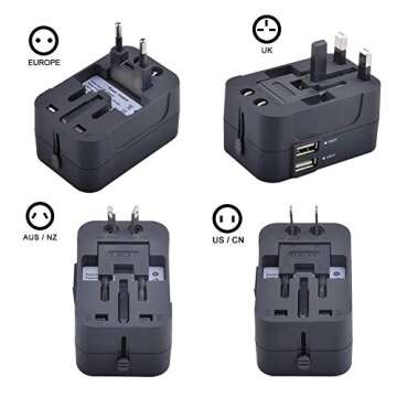 Bluegogo Travel Adapter,Universal All in One Worldwide Travel Adapter Wall Charger AC Power Plug Adapter Power Plug Wall Charger with Dual USB Charging Ports for Graduation Trip USA EU UK AU-USB Cable