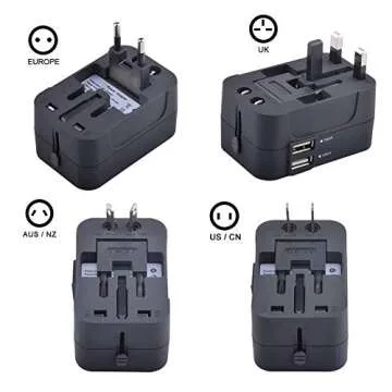 Bluegogo Travel Adapter,Universal All in One Worldwide Travel Adapter Wall Charger AC Power Plug Adapter Power Plug Wall Charger with Dual USB Charging Ports for Graduation Trip USA EU UK AU-USB Cable