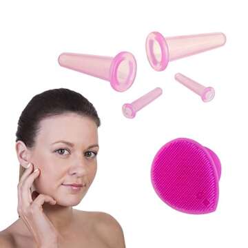 Cupping Therapy Sets - Face Cupping Set - Double Chin Reducer - Facial Cupping System - Silicone Massage Cups - Cupping for Cellulite Kit - Ideal to Shape your Cheeks and Chin - by Sandine (Pink)