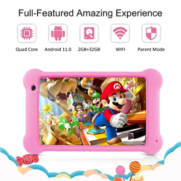 Wainyok Kids Tablet: 7 inch Android 11 Tablet for Kids| 2GB RAM 32GB ROM Toddler Tab – Wifi Dual Camera Games Parental Control with Kids-Proof Case