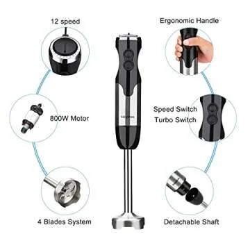 Keylitos Immersion Hand Blender - Powerful 12 Speed 5 in 1