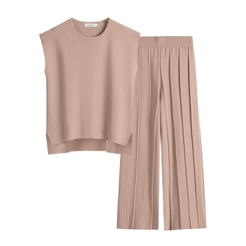 ANRABESS Women 2 Piece Outfits Casual Summer Lounge Set - Trendy Knit Pants & Top