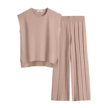 ANRABESS Women 2 Piece Outfits Casual Summer Lounge Set - Trendy Knit Pants & Top