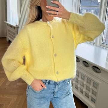 Women Button Down Cardigan Long Sleeve Knit Sweater Top Lightweight Fall Sweater Casual Going Out St...