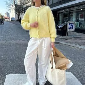 Women Button Down Cardigan Long Sleeve Knit Sweater Top Lightweight Fall Sweater Casual Going Out Streetwear(Yellow,M)