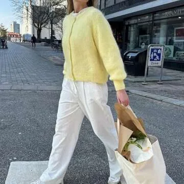 Women Button Down Cardigan Long Sleeve Knit Sweater Top Lightweight Fall Sweater Casual Going Out Streetwear(Yellow,M)