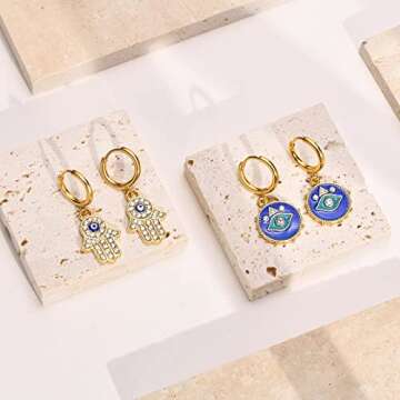 Stylish Evil Eye Earrings - 18K Gold Plated - 2 Pairs