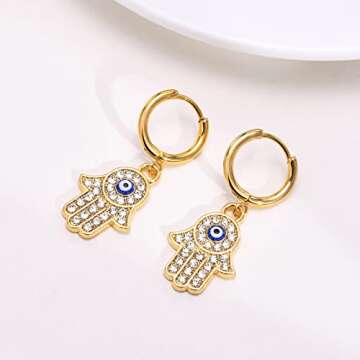 Stylish Evil Eye Earrings - 18K Gold Plated - 2 Pairs