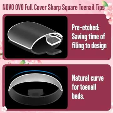 NOVO OVO Sharp Square Toe Nail Tips Press on Full cover, Soft Gel False Toenail Extension Kit, Pre-etched Clear Double Matte Fake Longtoes Claw for Salon DIY Acrylic Pedicure x 15 Sizes 240 Pcs