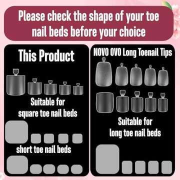 NOVO OVO Sharp Square Toe Nail Tips Press on Full cover, Soft Gel False Toenail Extension Kit, Pre-etched Clear Double Matte Fake Longtoes Claw for Salon DIY Acrylic Pedicure x 15 Sizes 240 Pcs