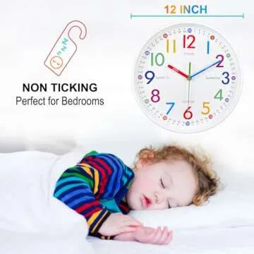 AIRUIFU Silent Learning Wall Clock for Kids - 12 Inches
