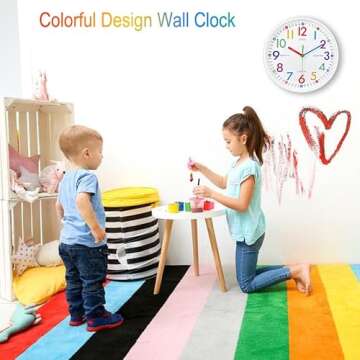 AIRUIFU Silent Learning Wall Clock for Kids - 12 Inches