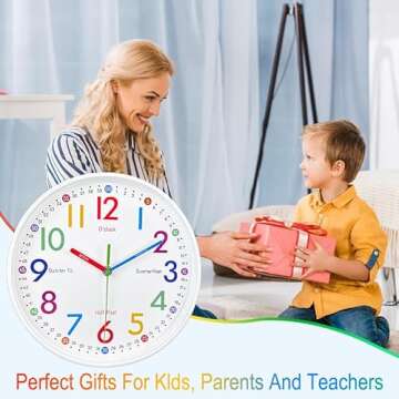 AIRUIFU Silent Learning Wall Clock for Kids - 12 Inches