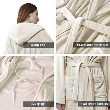 Hellomamma Long Hooded Robe for Women Luxurious Flannel Fleece Full Length Bathrobe Winter Warm Paja...