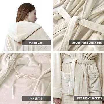Hellomamma Long Hooded Robe for Women Luxurious Flannel Fleece Full Length Bathrobe Winter Warm Paja...