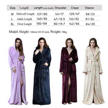 Hellomamma Long Hooded Robe for Women Luxurious Flannel Fleece Full Length Bathrobe Winter Warm Pajamas Shower Nightgown Beige Large
