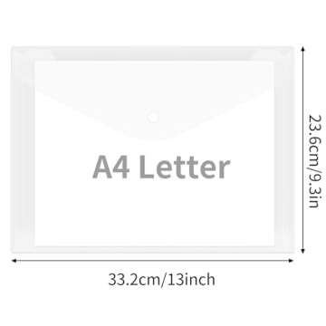 EOOUT 30pcs Plastic Envelopes, Clear Reusable Poly Envelope Waterproof File Folder with Snap Button, US Letter, A4 Size, for School Office Supplies