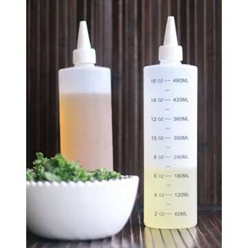 Tovla Plastic Leak-Proof Squeeze Squirt Bottles with White Cap for Liquid, Sauces, Frosting, Painting, Pancake Making, 16 oz, Set of 4