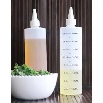 Tovla Plastic Leak-Proof Squeeze Squirt Bottles with White Cap for Liquid, Sauces, Frosting, Painting, Pancake Making, 16 oz, Set of 4