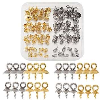Craftdady 80Pcs Stainless Steel Cup Pearl Bail Pin Peg Pendants Gold Silver Metal Screw Eye Pinch Ba...