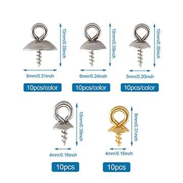 Craftdady 80Pcs Stainless Steel Cup Pearl Bail Pin Peg Pendants Gold Silver Metal Screw Eye Pinch Bails for Half Drilled Beads Charms Jewelry Making