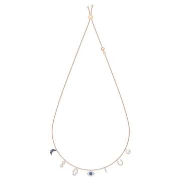 Swarovski Symbolica Collection Women's Choker-Style Necklace, with Seven Blue and White Crystal Charms and Rose-Gold Tone Finished Chain