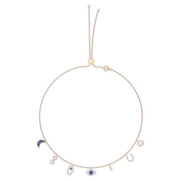 Swarovski Symbolica Collection Women's Choker-Style Necklace, with Seven Blue and White Crystal Charms and Rose-Gold Tone Finished Chain