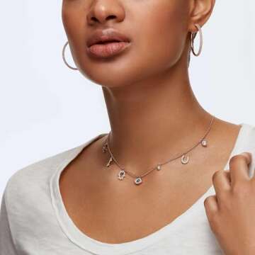Swarovski Symbolica Collection Women's Choker-Style Necklace, with Seven Blue and White Crystal Charms and Rose-Gold Tone Finished Chain