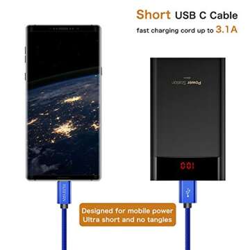 KUXIYAN Short USB C Cable,3-Pack(2x1ft + 0.5ft) USB Type C Charger Nylon Braided Fast Charging Cord Compatible