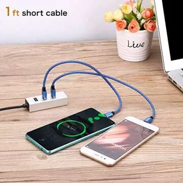 KUXIYAN Short USB C Cable,3-Pack(2x1ft + 0.5ft) USB Type C Charger Nylon Braided Fast Charging Cord Compatible